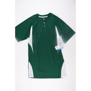 Champro Baseball Jersey Two Button Henley Small Green White Athletic Team Sports